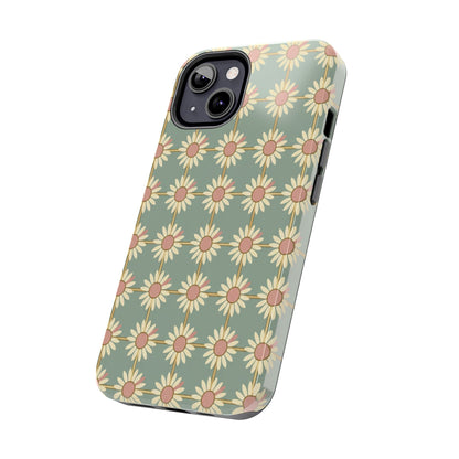 Daisy Pattern Tough Phone Case — Retro Floral Protective Cover