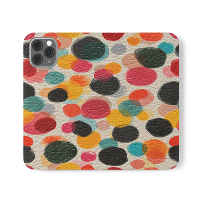 Colorful Confetti Dot Flip Phone Case — Retro Polka Wallet Cover