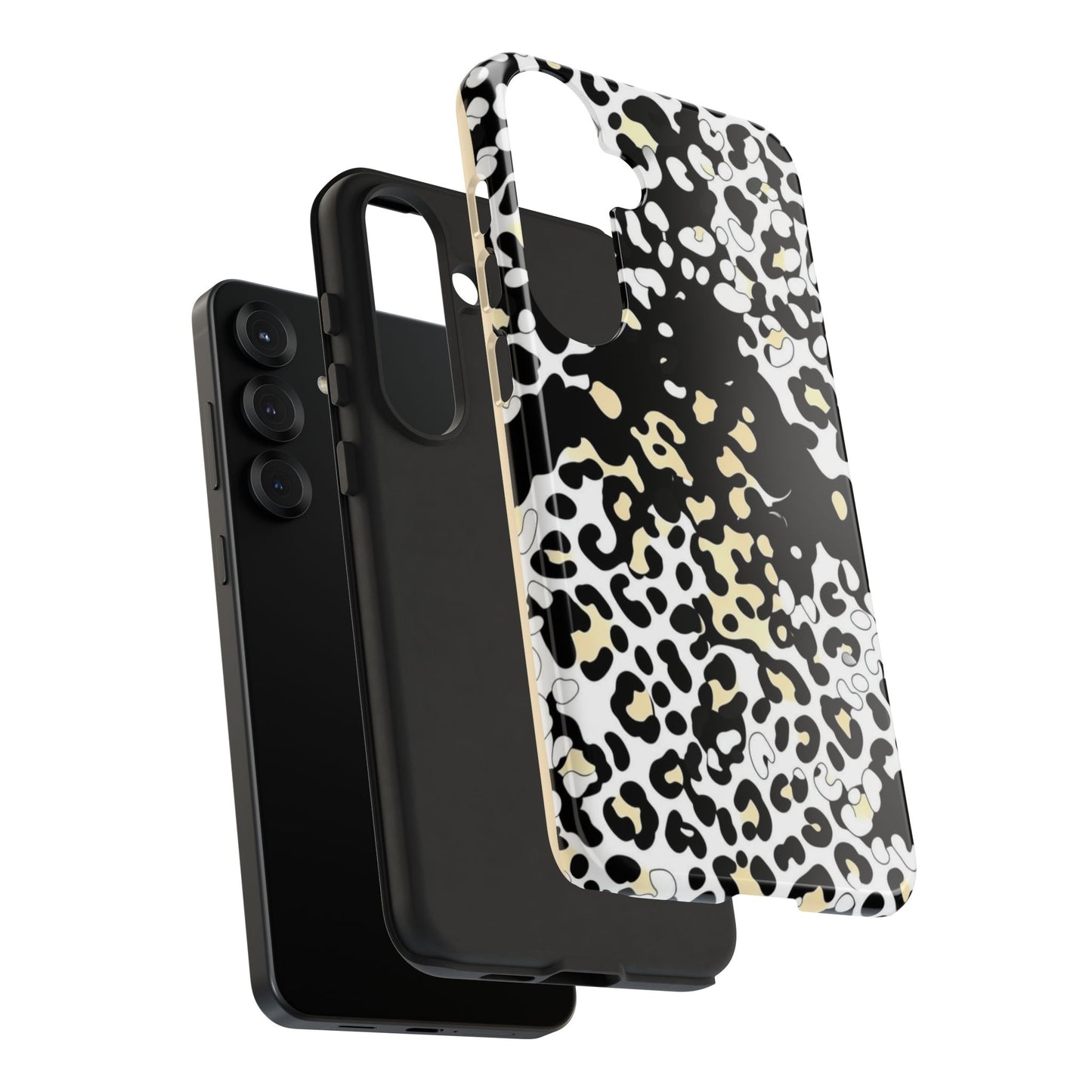 Leopard Splash Tough Phone Case — Black & Cream Animal Print Protective Cover