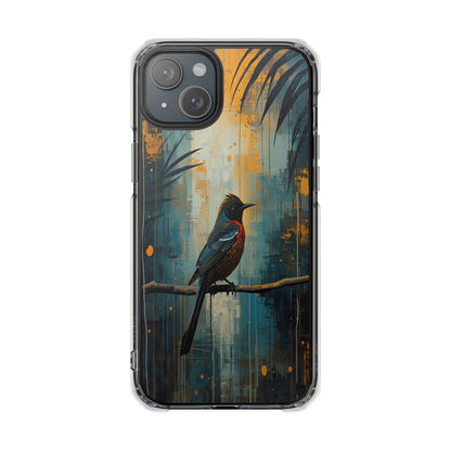 Clear Magnetic Phone Case — Artful Tūī Bird on Branch Design