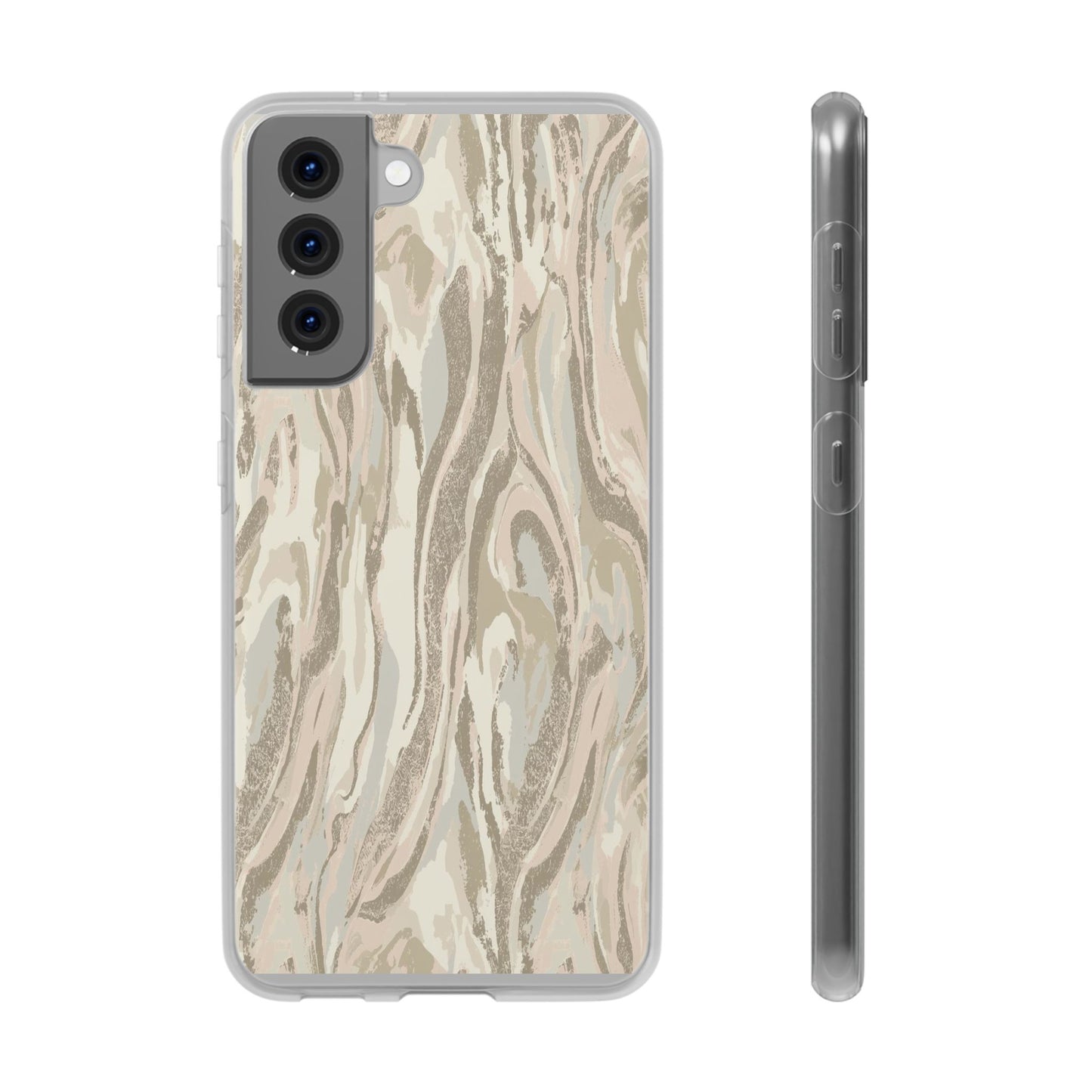 Neutral Marble Swirl Flexi Phone Case — Beige Abstract Protective Cover