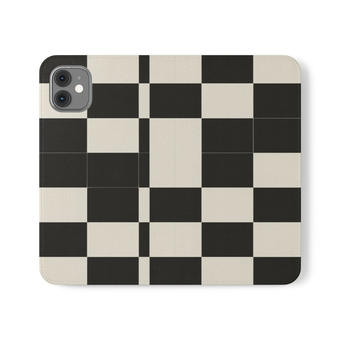 Checkered Flip Phone Case – Black & Cream Retro Grid Wallet Case