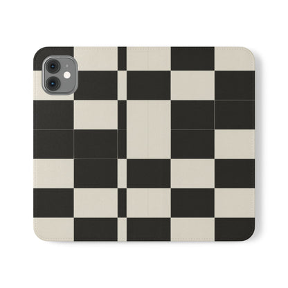 Checkered Flip Phone Case – Black & Cream Retro Grid Wallet Case