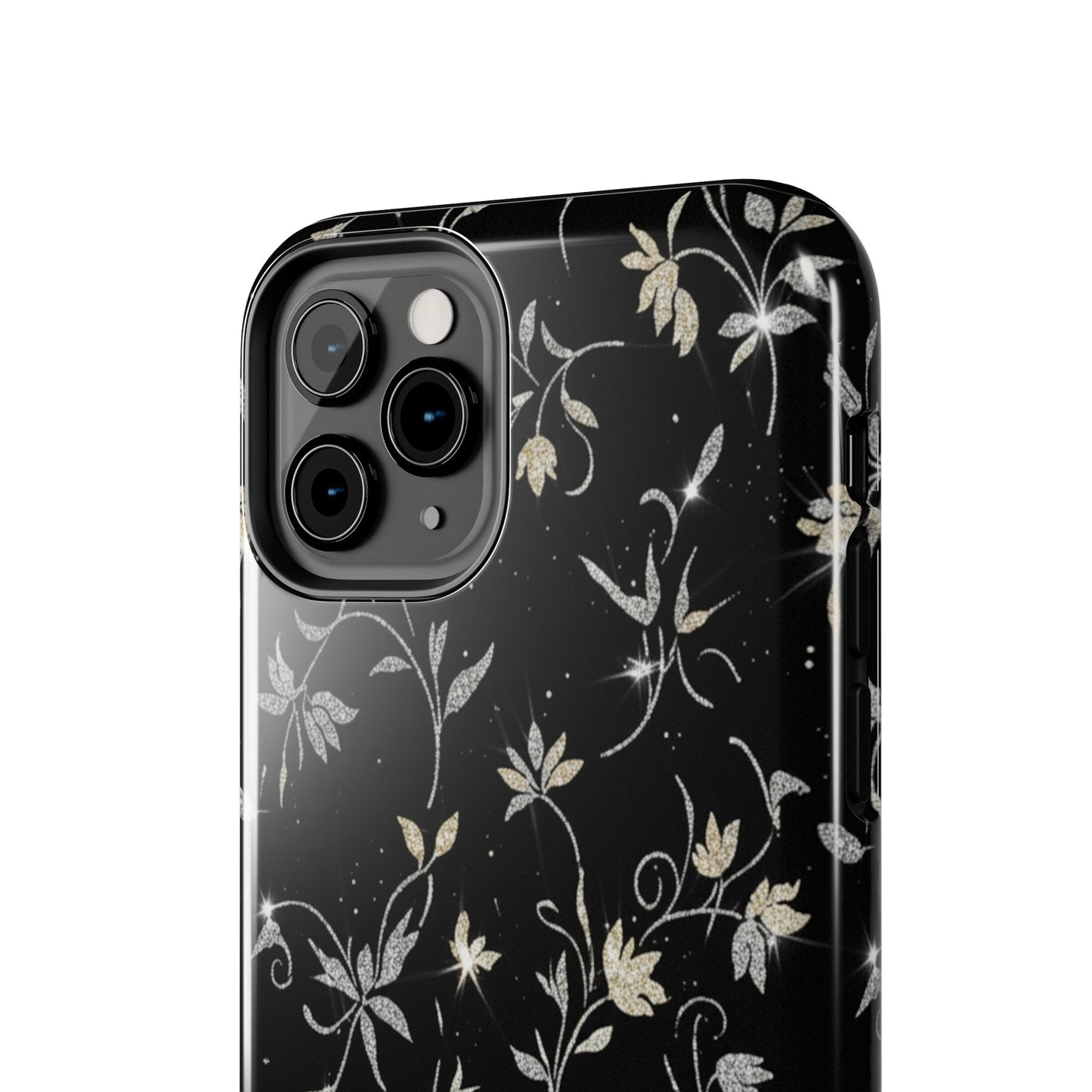 Floral Noir Tough Phone Case — Vintage Black Botanical Protective Cover