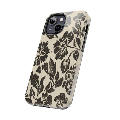 Floral Noir Tough Phone Case — Black Vintage Flower Protective Cover