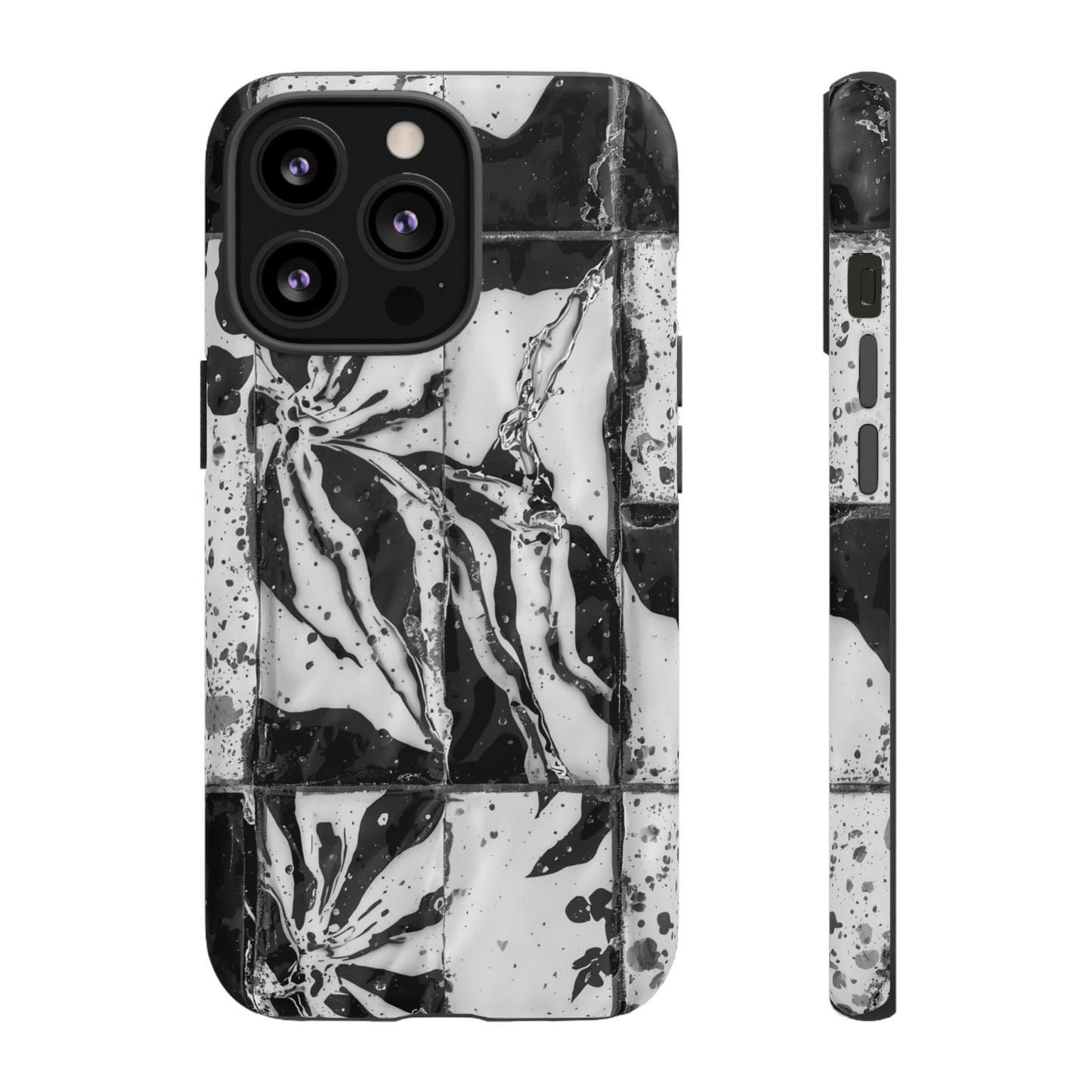 Monochrome Tile Floral Tough Phone Case