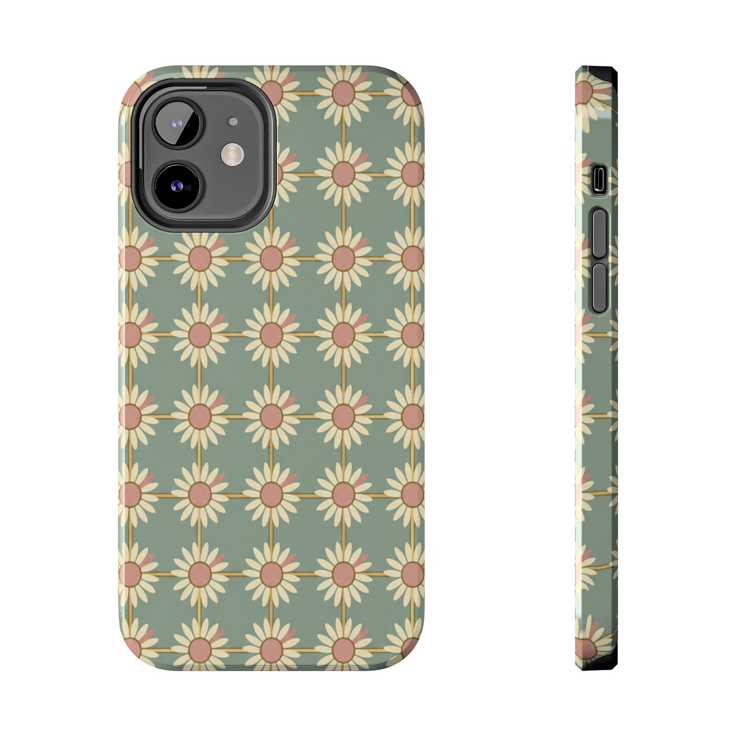 Daisy Pattern Tough Phone Case — Retro Floral Protective Cover