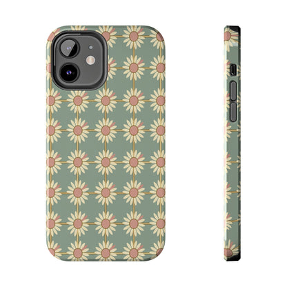 Daisy Pattern Tough Phone Case — Retro Floral Protective Cover