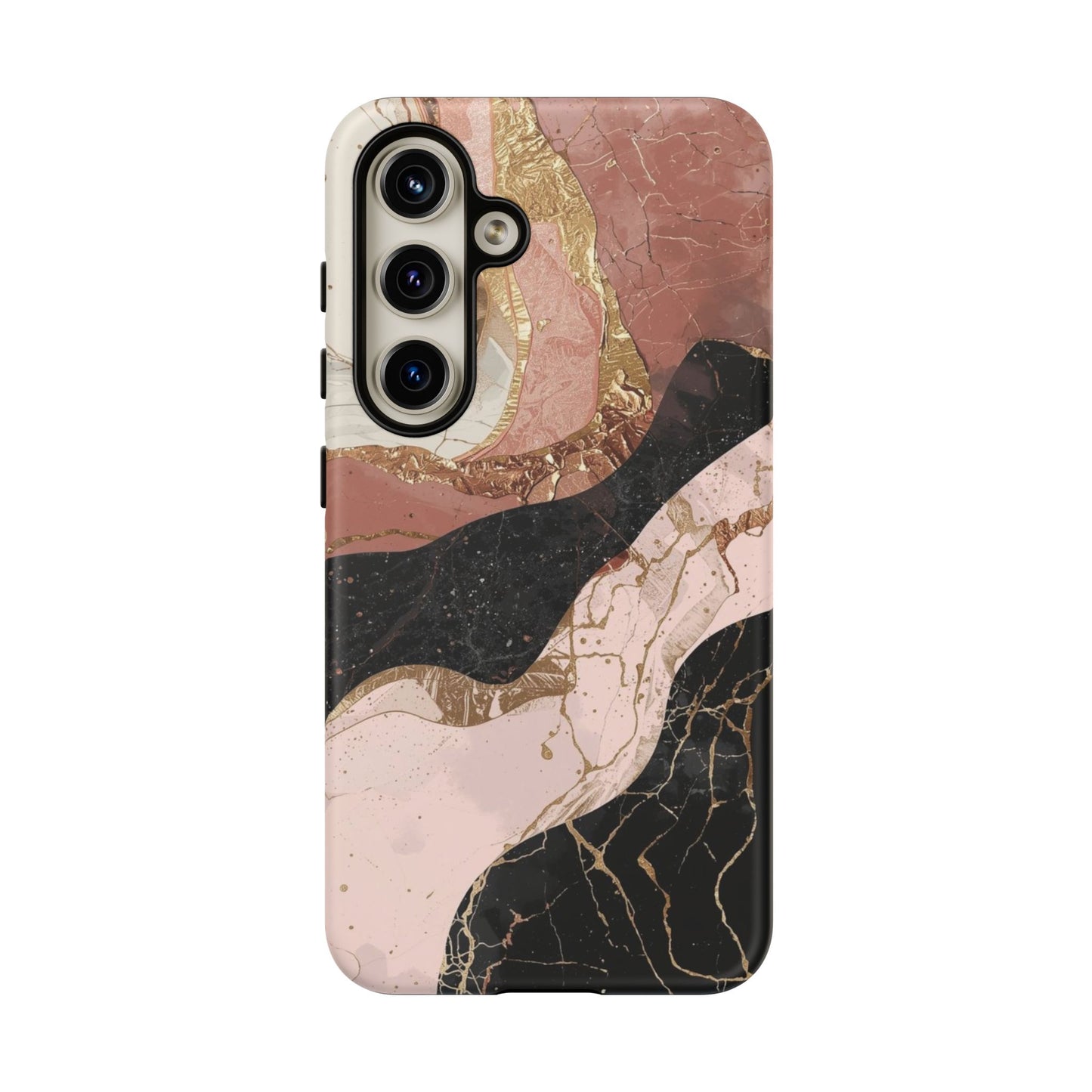 Marbled Rose Gold Phone Case — Abstract Pink & Black Protective Tough Case