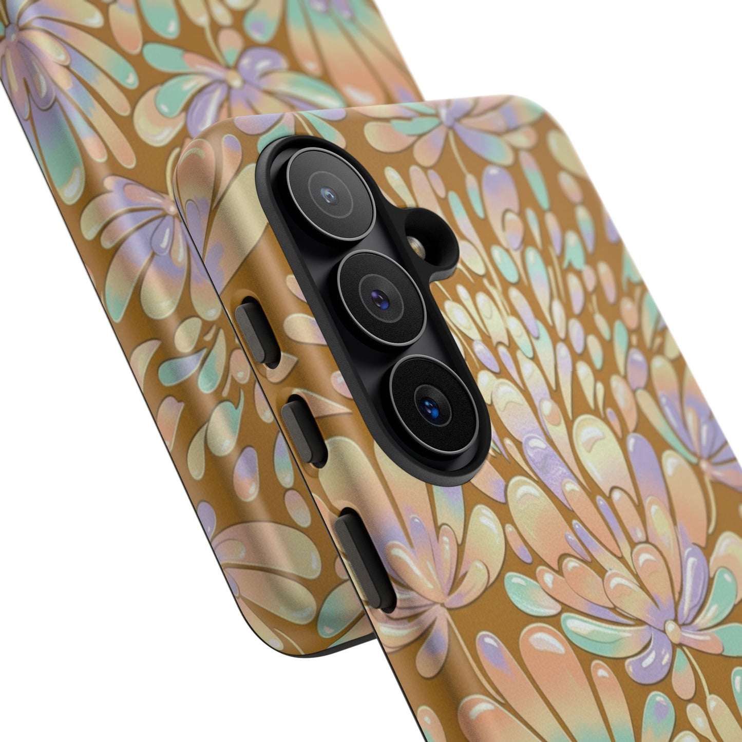 Floral Burst Tough Phone Case – Gold Pastel Botanical Protection