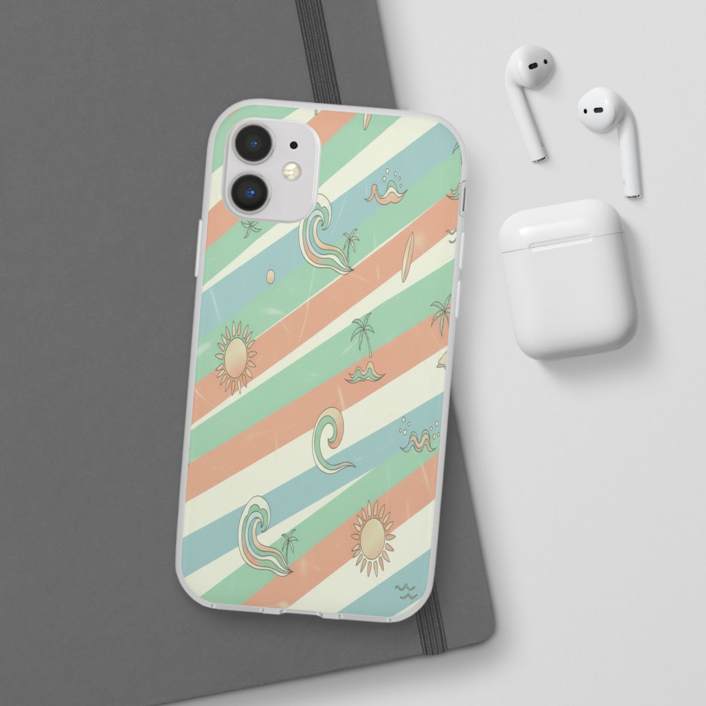 Beach Vibes Phone Case — Retro Pastel Surf & Palm Protective Flexi Case