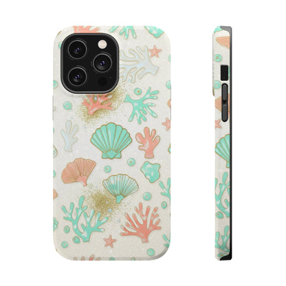 Sea Shells Magnetic Impact Phone Case — Pastel Coral & Teal Beach Design