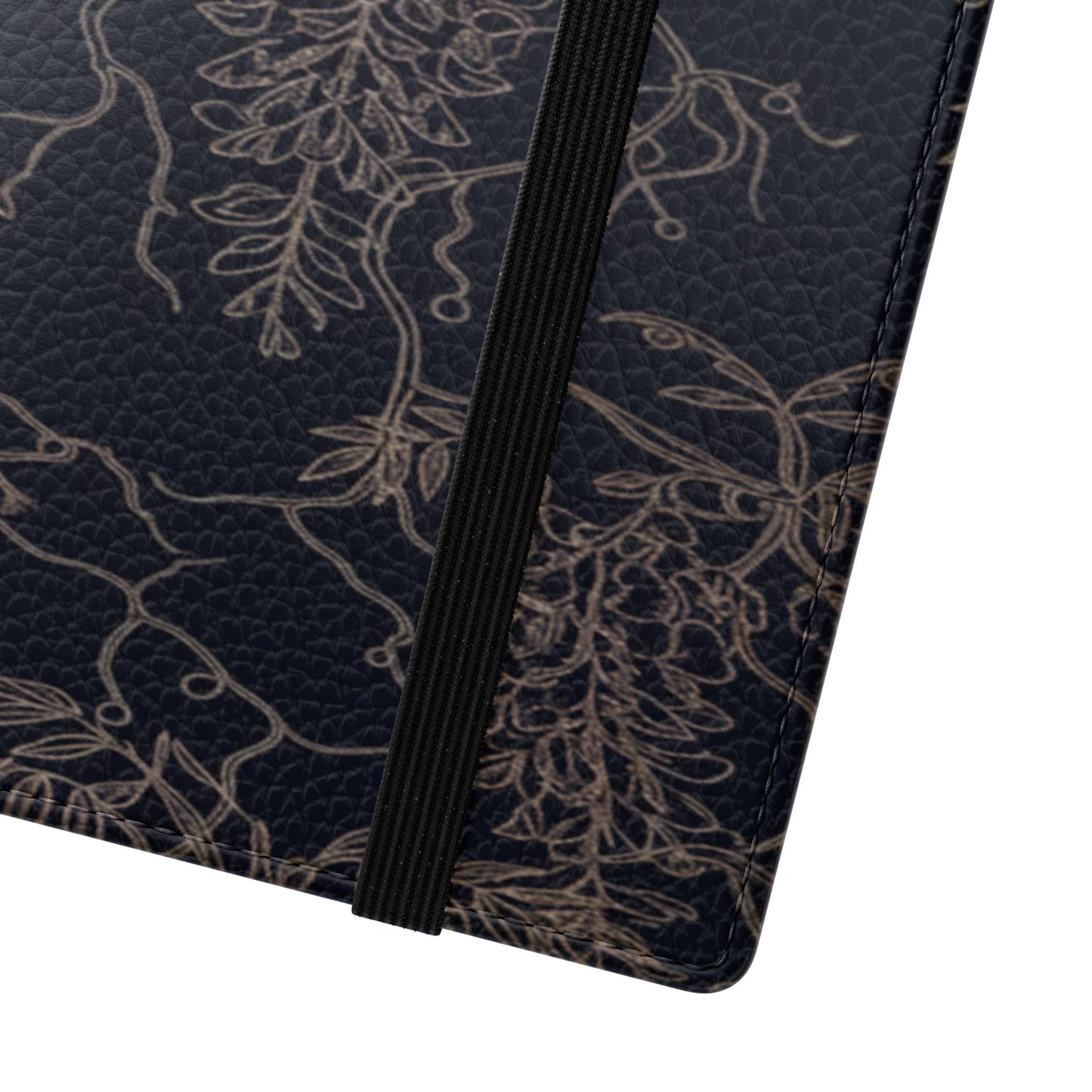 Botanical Noir Flip Phone Case — Dark Floral Wallet Cover with Card Slots