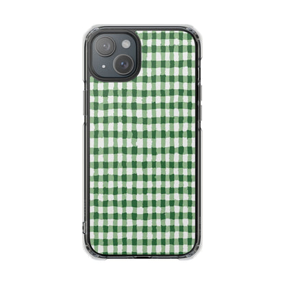 Green Gingham Clear Magnetic Phone Case — Protective Impact Cover
