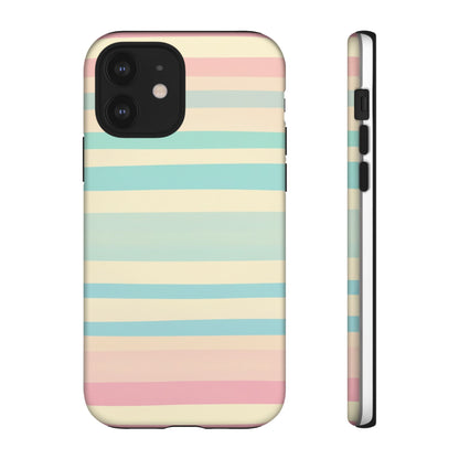 Pastel Striped Tough Phone Case – Protective Retro Rainbow Design