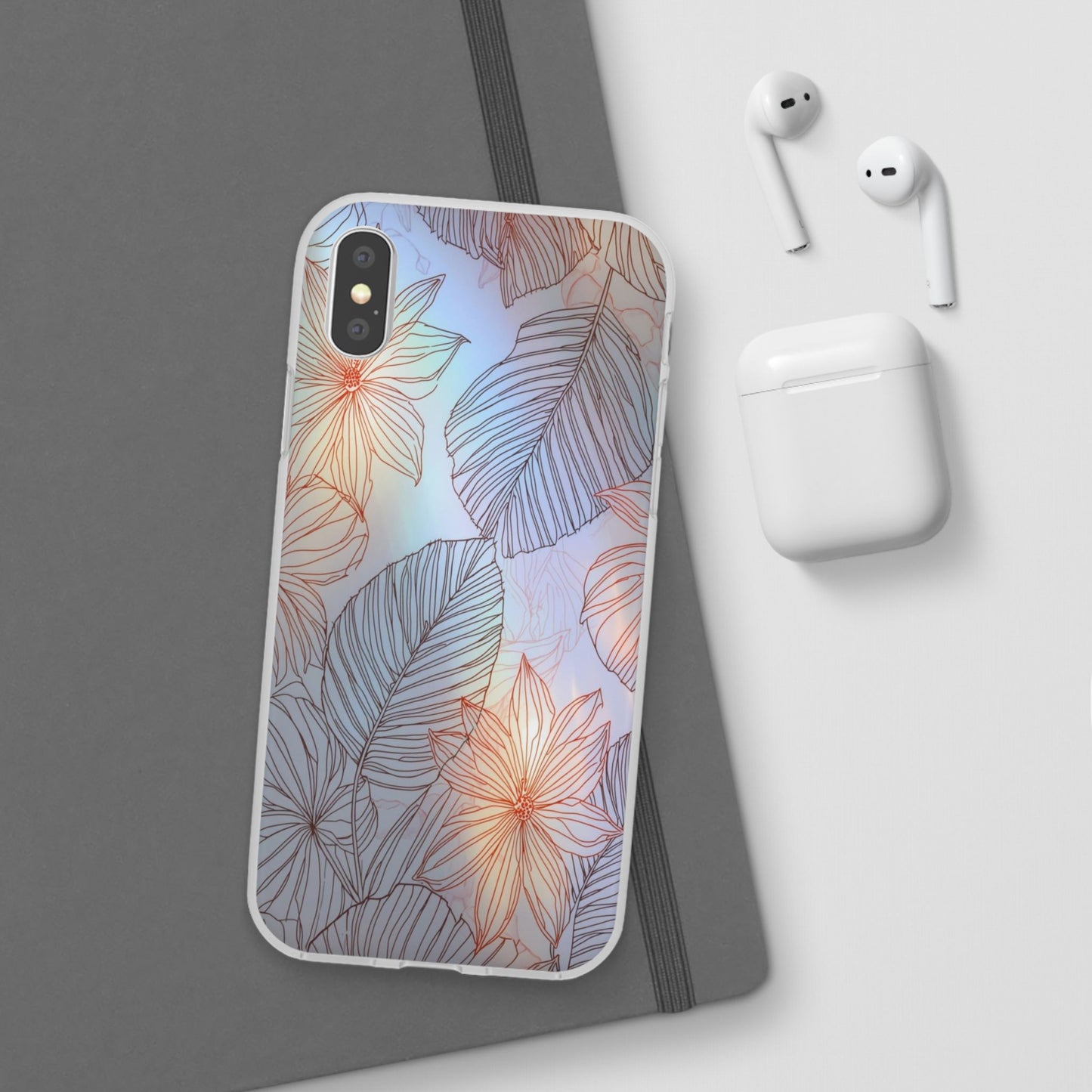 Floral Holographic Phone Case — Iridescent Leaves & Flowers Flexi Case