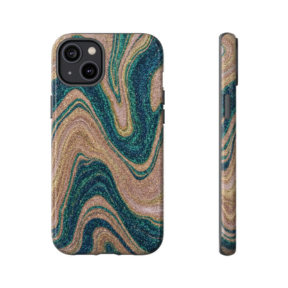 Marbled Teal & Gold Phone Case — Glitter Swirl Tough Case