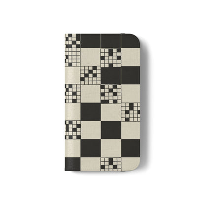 Checkerboard Flip Phone Case – Retro Black & Cream Geometric Wallet Case