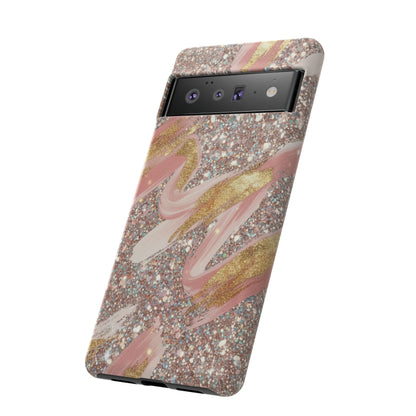Glitter Blush Marble Phone Case — Pink Gold Swirl Tough Case
