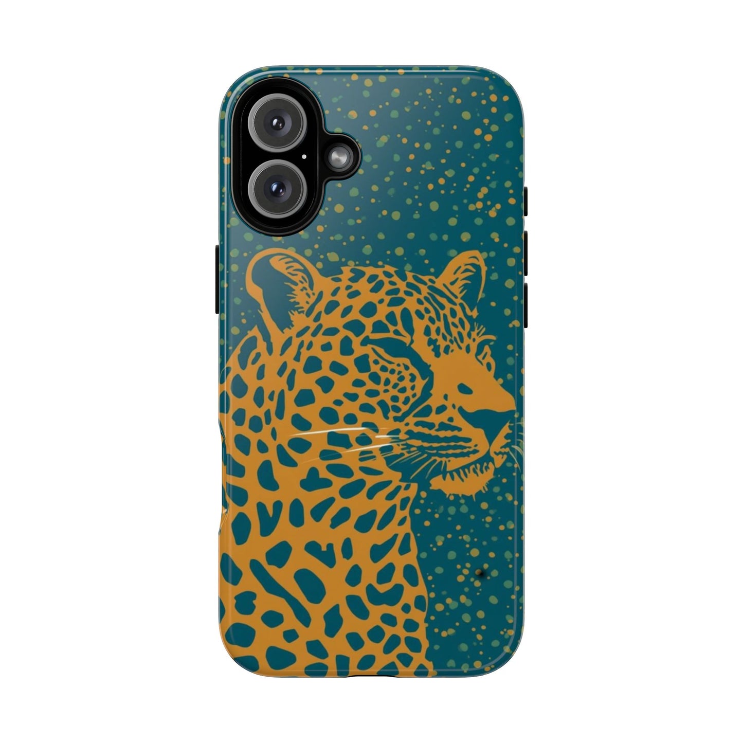Leopard Print Tough Phone Case — Gold Panther on Teal, Protective iPhone Cover
