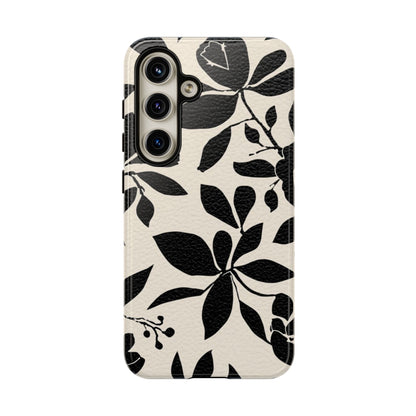 Black Floral Pattern Phone Case — Monochrome Botanical Tough Case