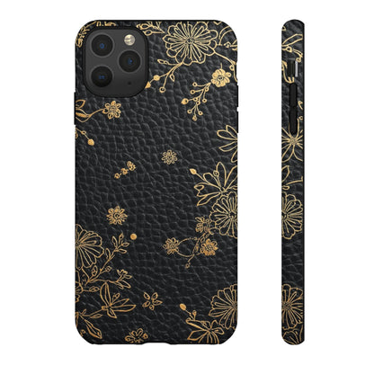 Floral Gold Foil Leather Texture Tough Phone Case