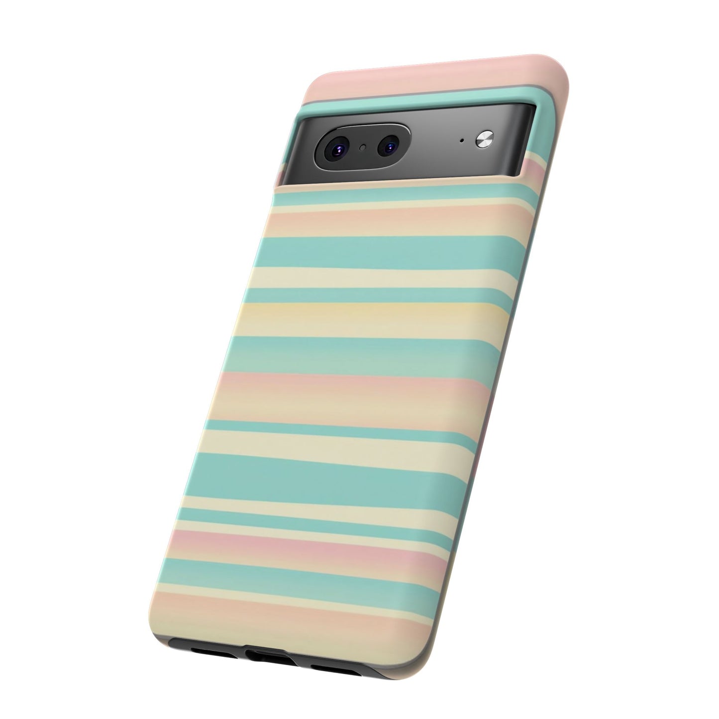 Pastel Striped Tough Phone Case — Mint, Peach & Cream Protective Cover