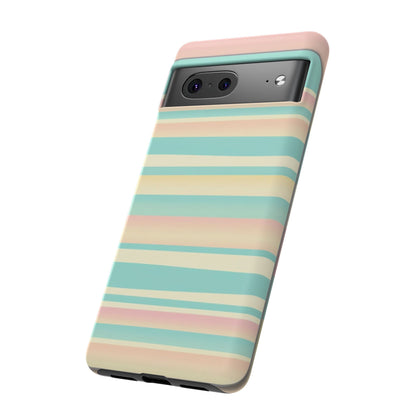 Pastel Striped Tough Phone Case — Mint, Peach & Cream Protective Cover