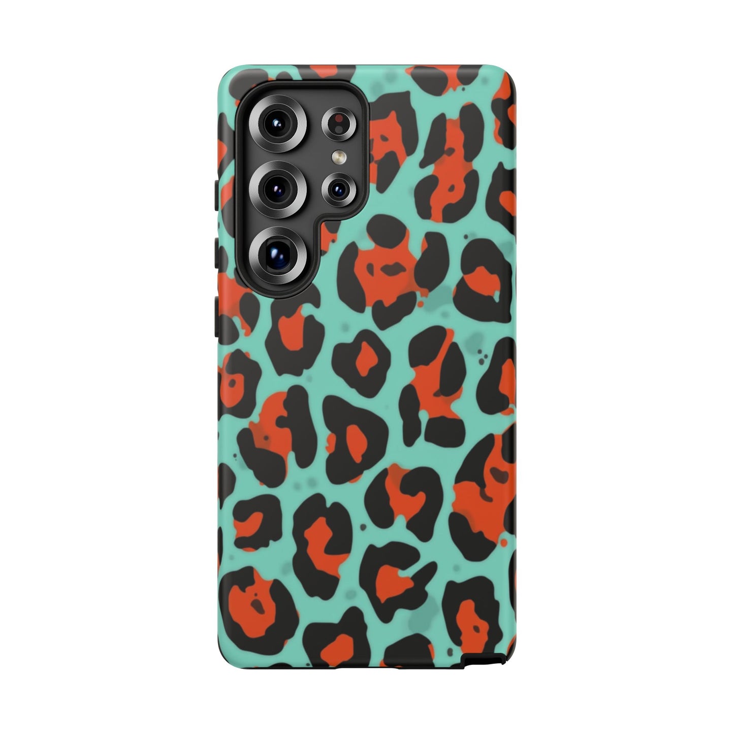 Leopard Print Tough Phone Case — Teal & Rust Protective iPhone Cover