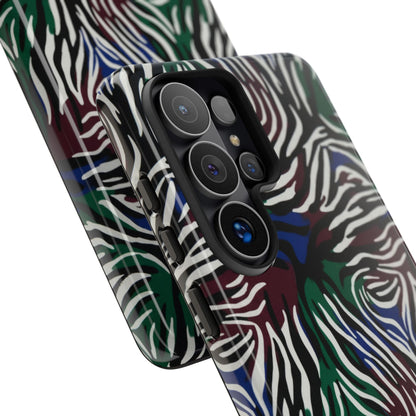 Zebra Camo Tough Phone Case – Green & Blue Animal Print Protective Cover