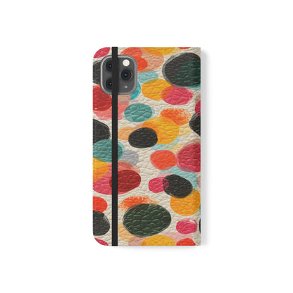 Colorful Confetti Dot Flip Phone Case — Retro Polka Wallet Cover