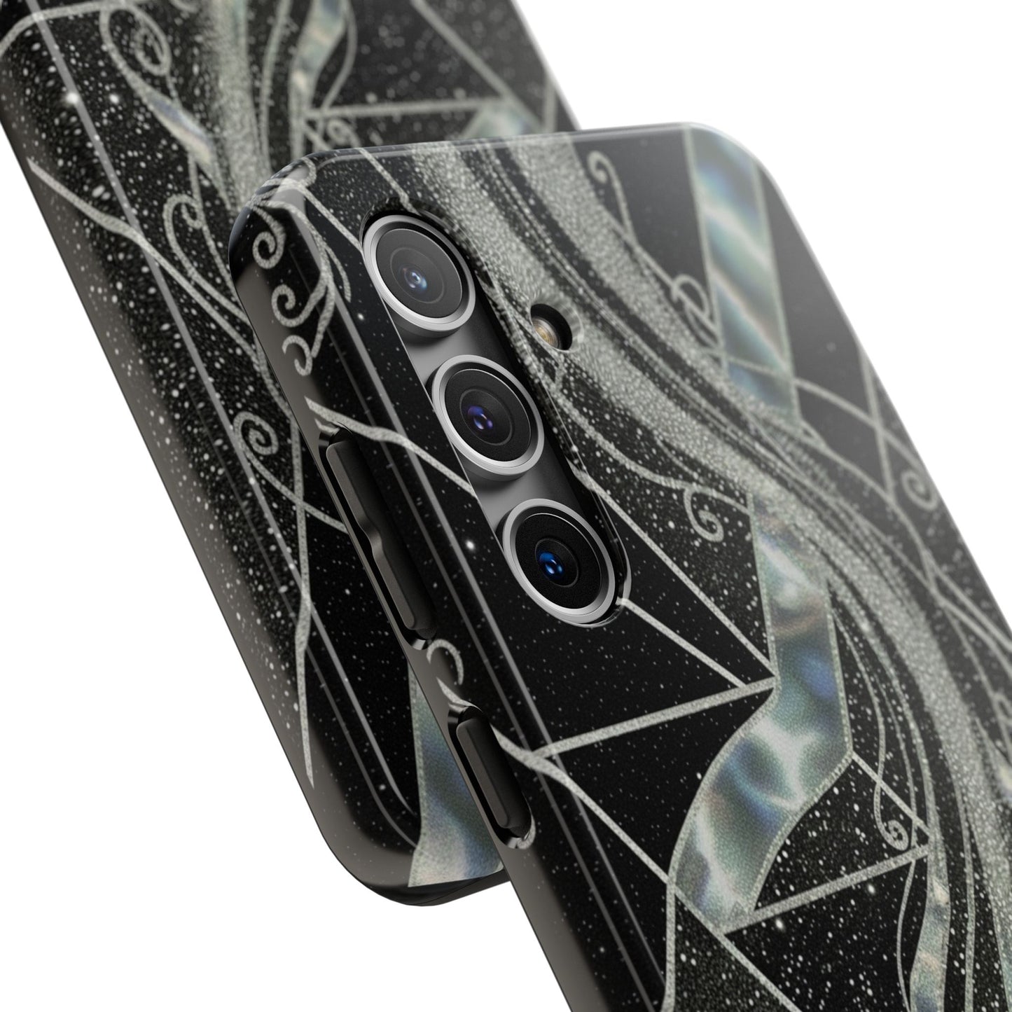 Geometry Tough Phone Case — Iridescent Ribbon on Black Celestial Background