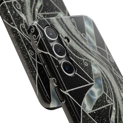 Geometry Tough Phone Case — Iridescent Ribbon on Black Celestial Background