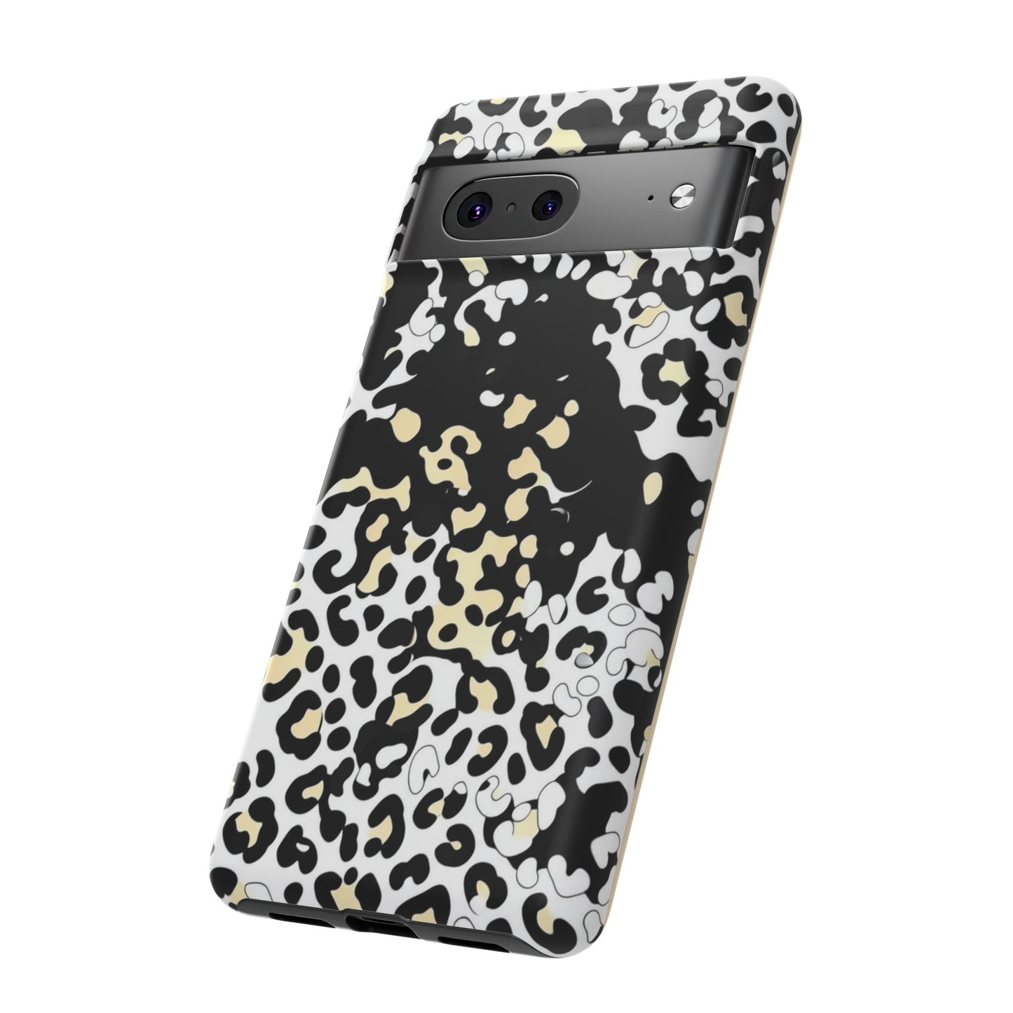 Leopard Splash Tough Phone Case — Black & Cream Animal Print Protective Cover