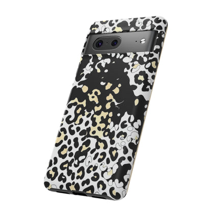 Leopard Splash Tough Phone Case — Black & Cream Animal Print Protective Cover