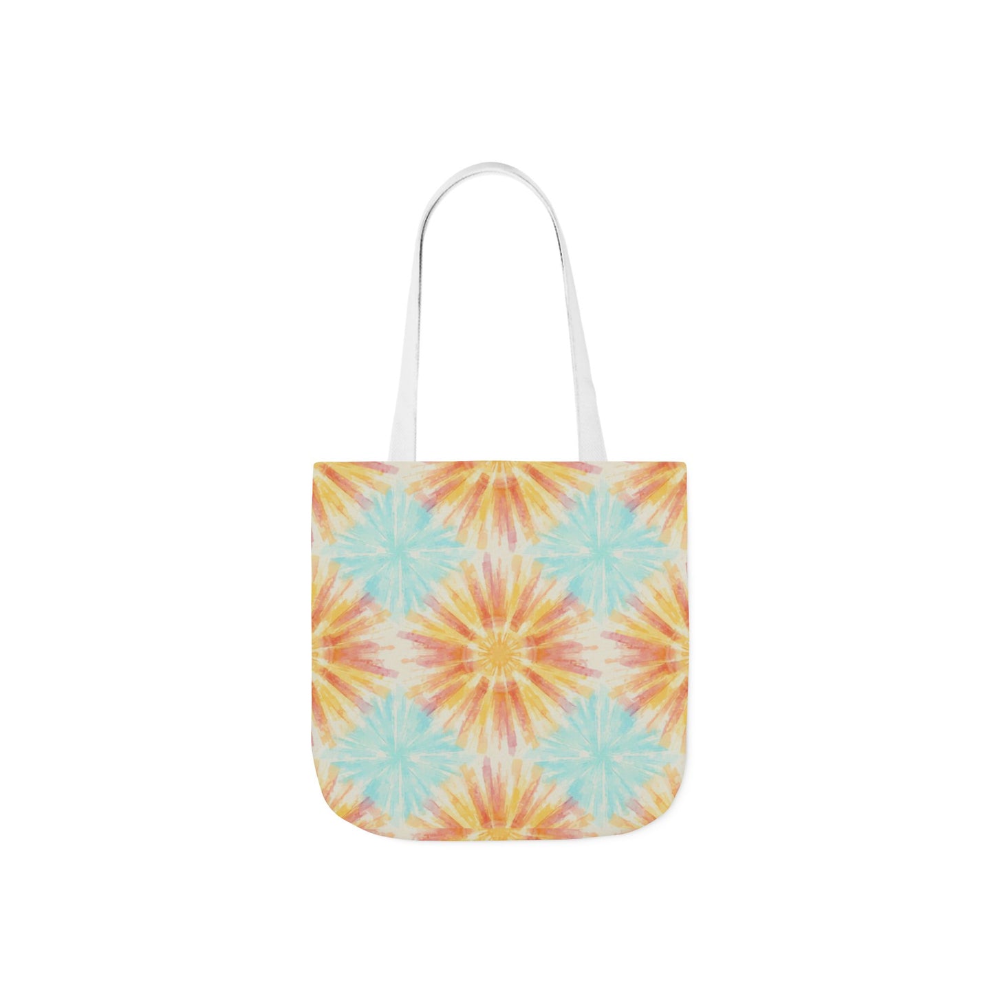 Tie-Dye Floral Canvas Tote Bag – Retro Sunburst Pattern, Beach & Market Bag