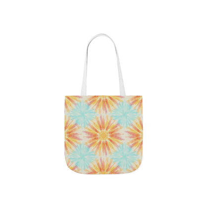 Tie-Dye Floral Canvas Tote Bag – Retro Sunburst Pattern, Beach & Market Bag