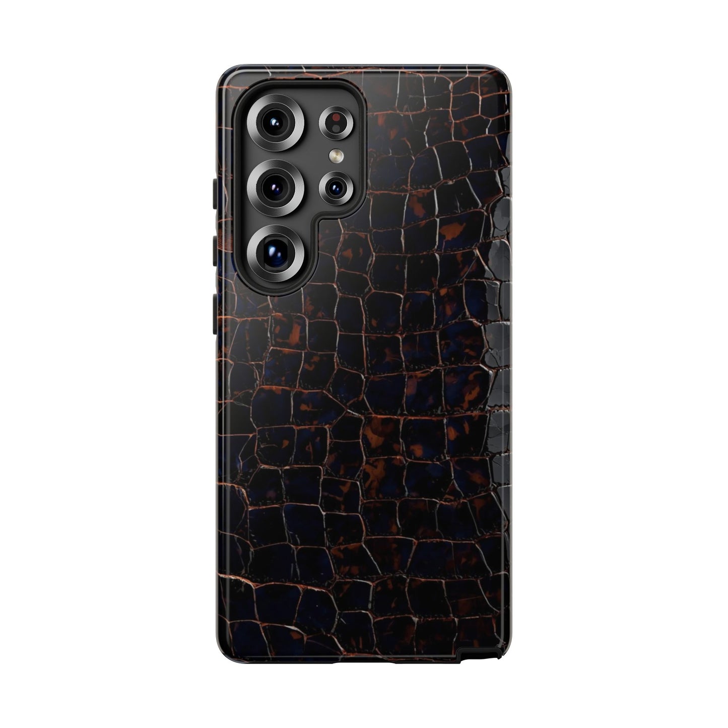 Croc-Embossed Tough Phone Case — Shockproof Black Alligator Texture