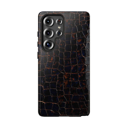 Croc-Embossed Tough Phone Case — Shockproof Black Alligator Texture