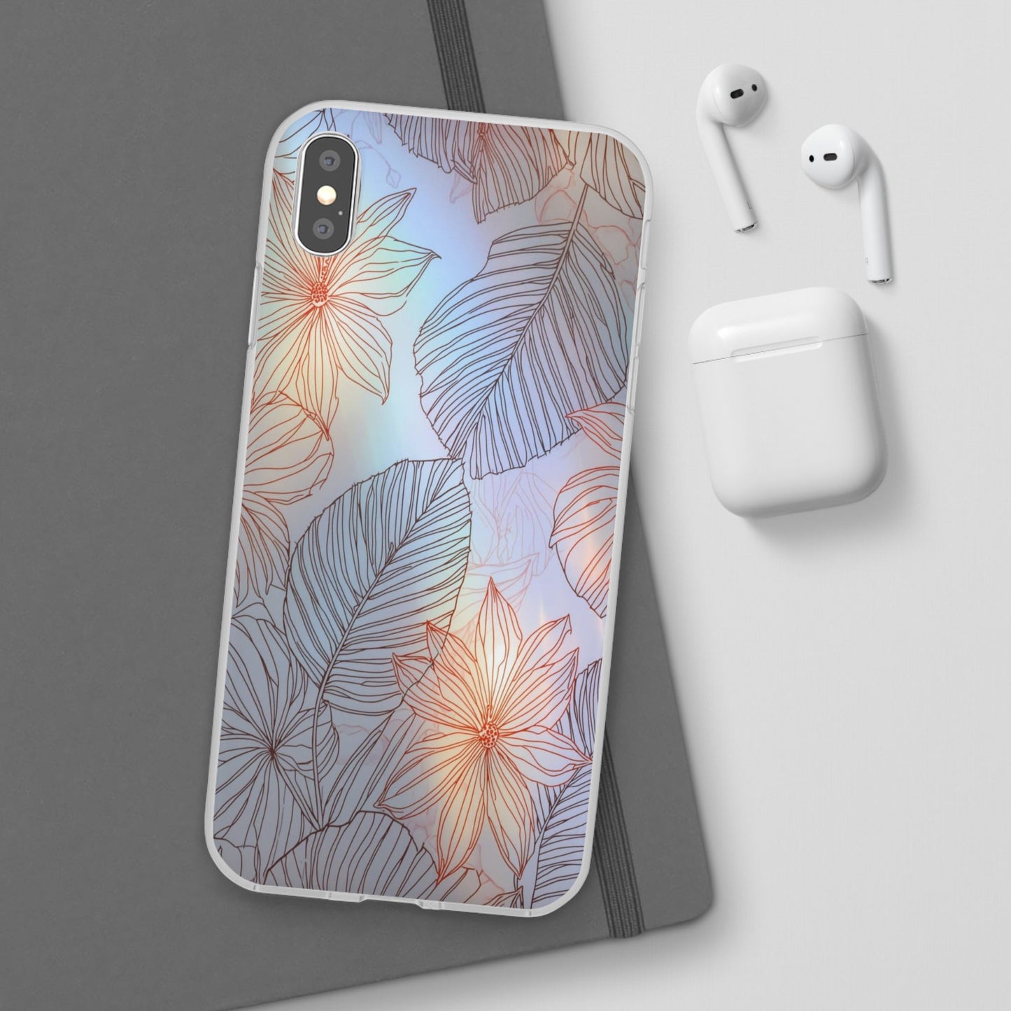 Floral Holographic Phone Case — Iridescent Leaves & Flowers Flexi Case