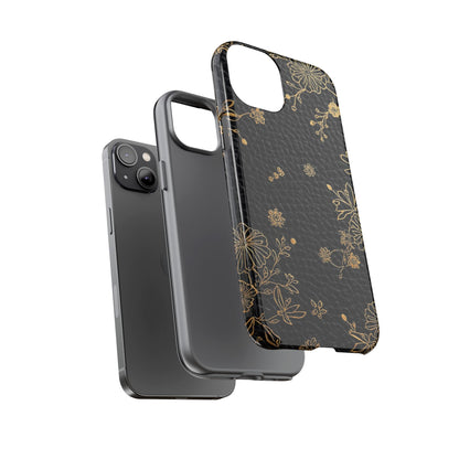 Floral Gold Foil Leather Texture Tough Phone Case