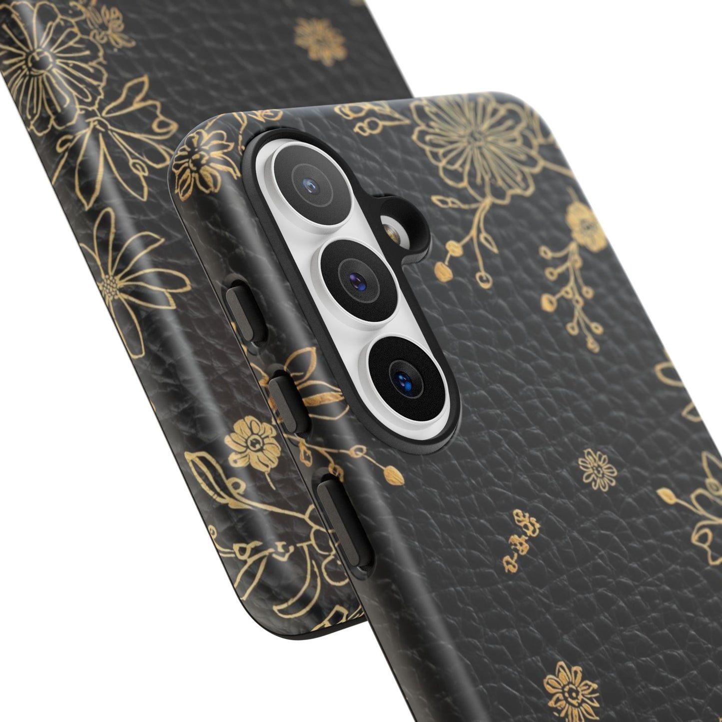 Floral Gold Foil Leather Texture Tough Phone Case