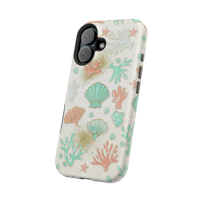 Sea Shells Magnetic Impact Phone Case — Pastel Coral & Teal Beach Design