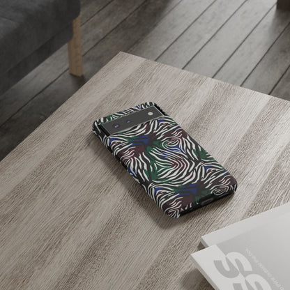 Zebra Camo Tough Phone Case – Green & Blue Animal Print Protective Cover