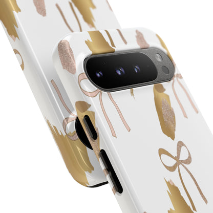 Phone Case — Gold Brushstroke & Blush Bow Pattern