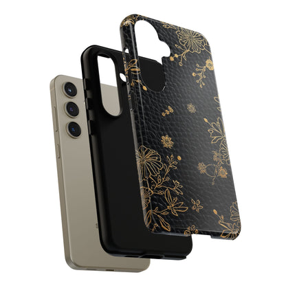 Floral Gold Foil Leather Texture Tough Phone Case