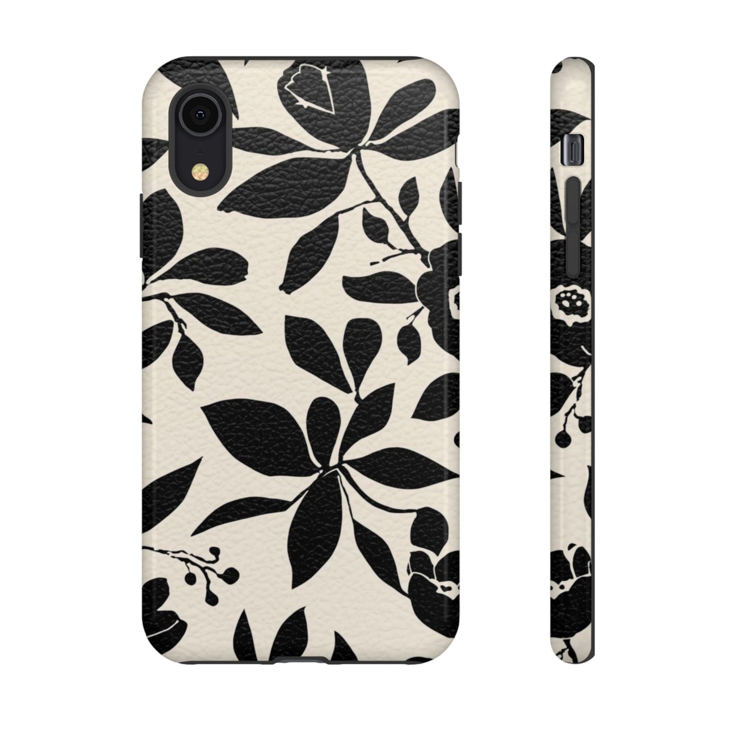 Black Floral Pattern Phone Case — Monochrome Botanical Tough Case