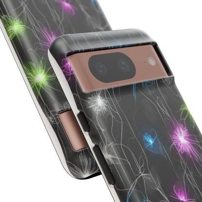 Neon Floral Tough Phone Case — Glow Flower Protective iPhone Cover