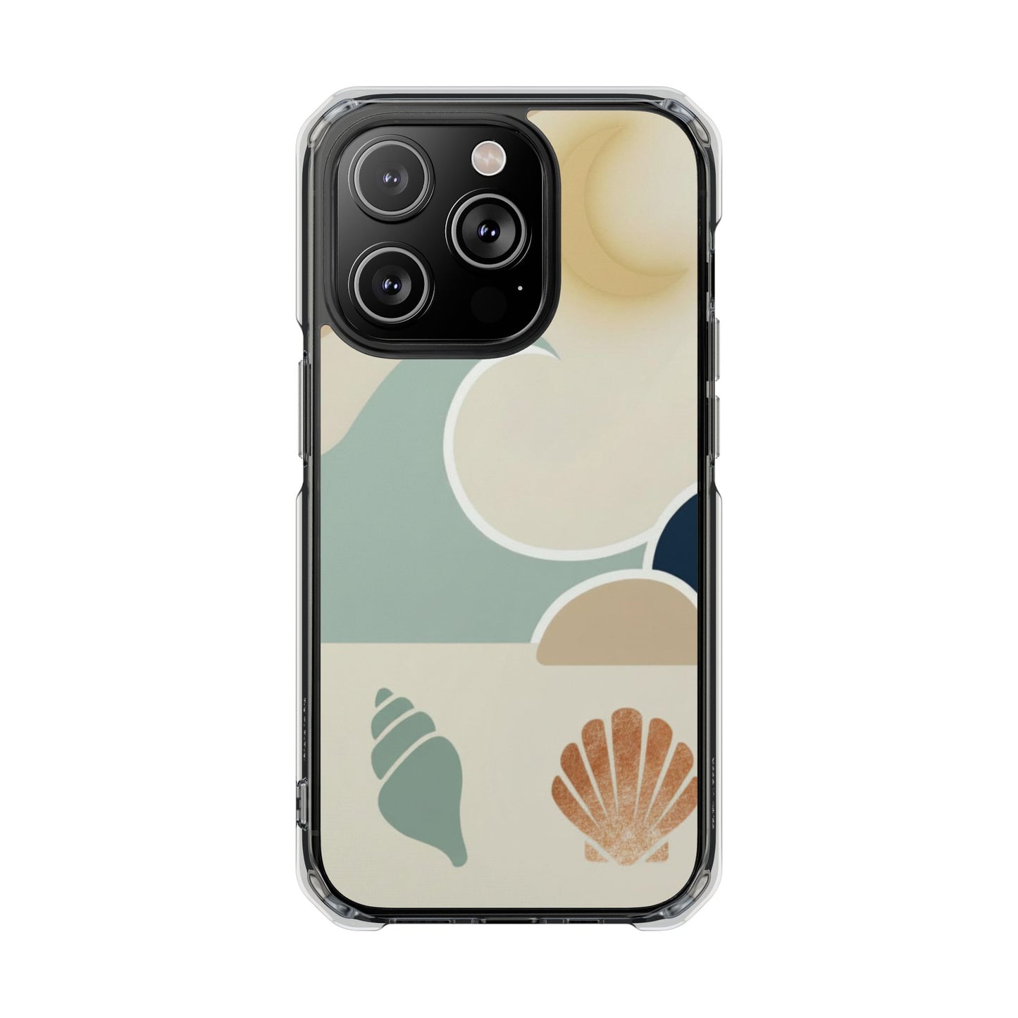 Clear Magnetic Phone Case — Coastal Shell & Wave Art, Minimal Beach Vibe