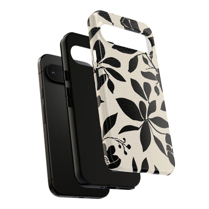 Black Floral Pattern Phone Case — Monochrome Botanical Tough Case